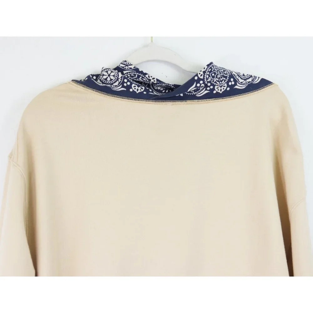 NWT Free People James Bandana Print Pullover Sweatshirt Ecru Ivory Navy Medium - Picture 10 of 11